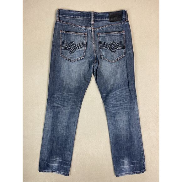 Ecko Unltd Jeans Mens 30x32 Blue Straight Leg‎ Regular Fit Mid Rise Patch Work - Picture 12 of 13